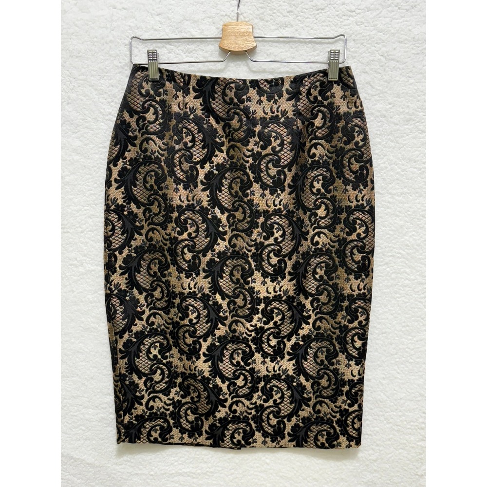 Worthington Womens Black Gold Floral Brocade Pencil Skirt - Size 8